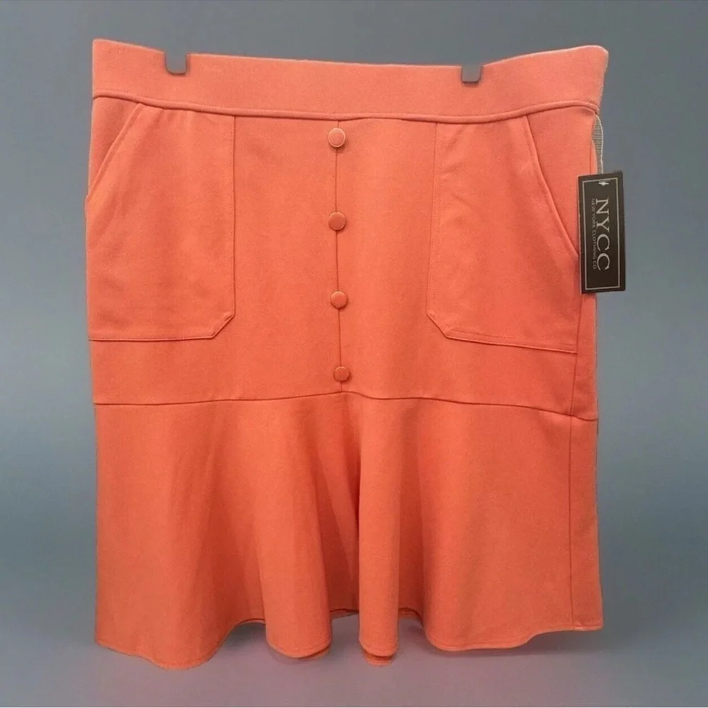 NWT NYCC Coral Button Front Skirt Size XL Peach Business Career pockets ruffle - Picture 1 of 5